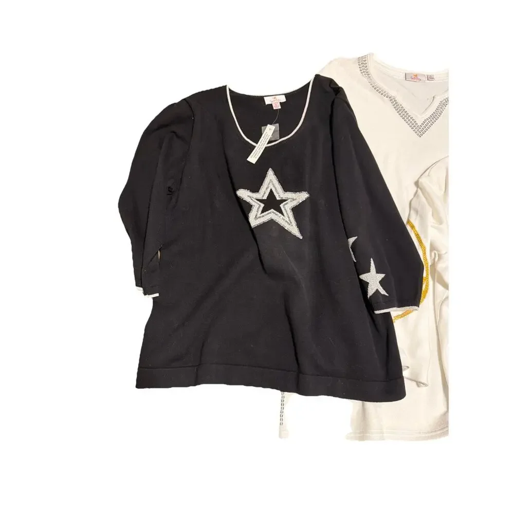 Quacker Factory Lot of 4 Women's XL Tops And Swim Cover Up Studded Nautical Star - Picture 2 of 15